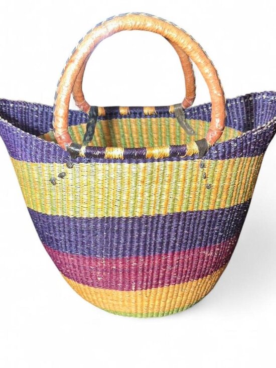 Other Other - Bolga African Basket Multicolor Large with Leather Handles